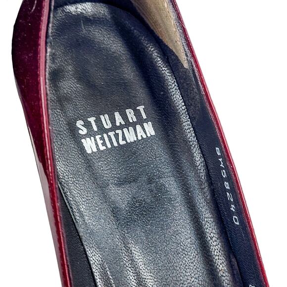 Stuart Weitzman Glossy Red Patent Leather Open Toe Heels Stilettos Pumps Size 8N - Picture 11 of 12